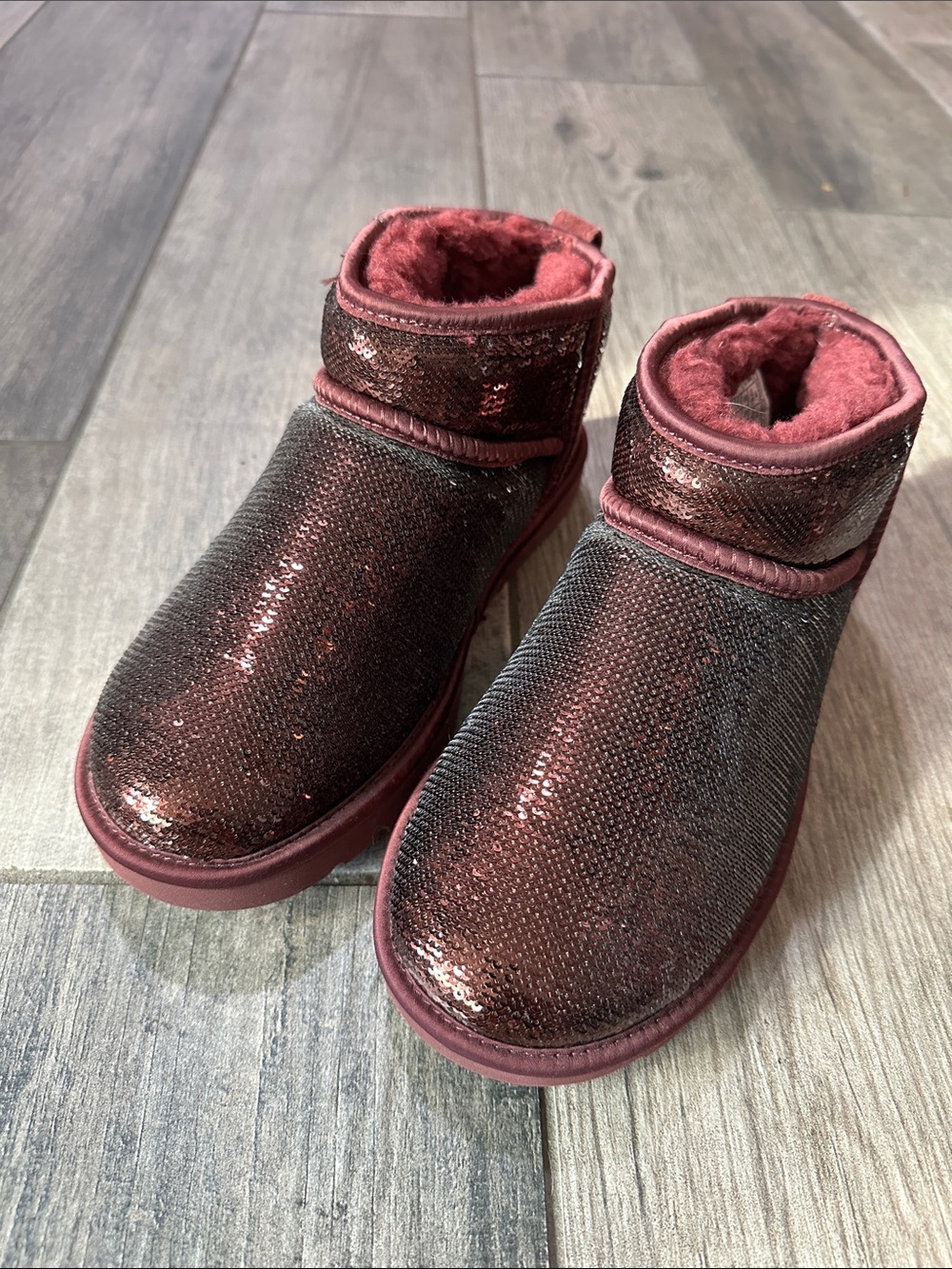UGG Women's Classic Ultra Mini Mirror Ball Boots in Wild Grape NWOT